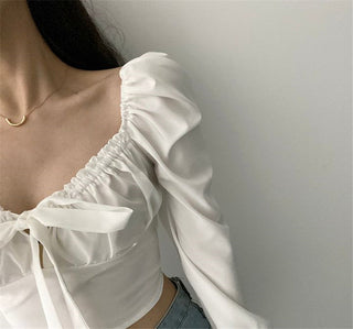 Retro Puff Sleeve Lace Tops