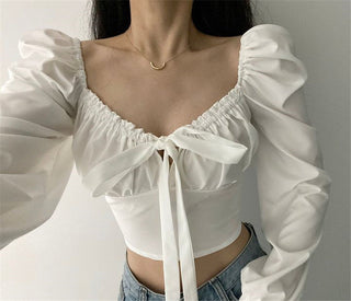 Retro Puff Sleeve Lace Tops