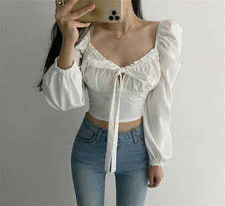 Retro Puff Sleeve Lace Tops