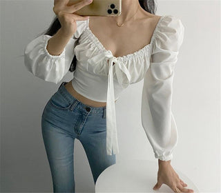 Retro Puff Sleeve Lace Tops