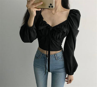 Retro Puff Sleeve Lace Tops