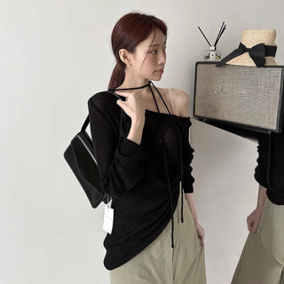 Tied Long Sleeve Knit Tops