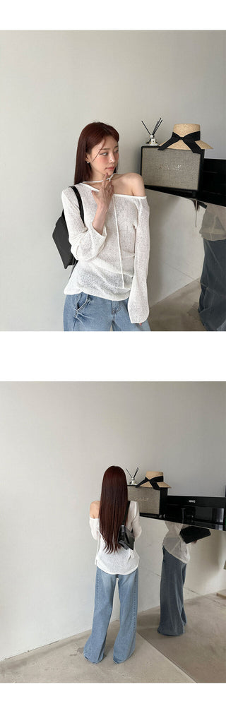 Tied Long Sleeve Knit Tops