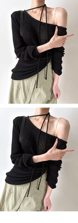 Tied Long Sleeve Knit Tops