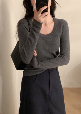 Slim Merino Wool Knit Tops