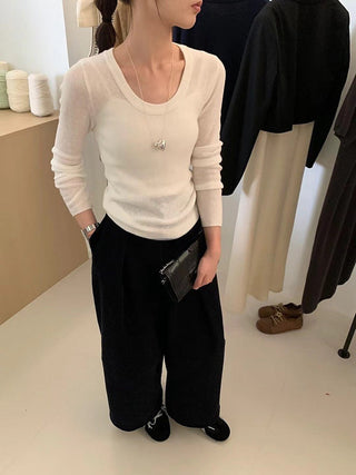 Slim Merino Wool Knit Tops