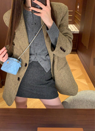 Plaid Wool Suit Coat