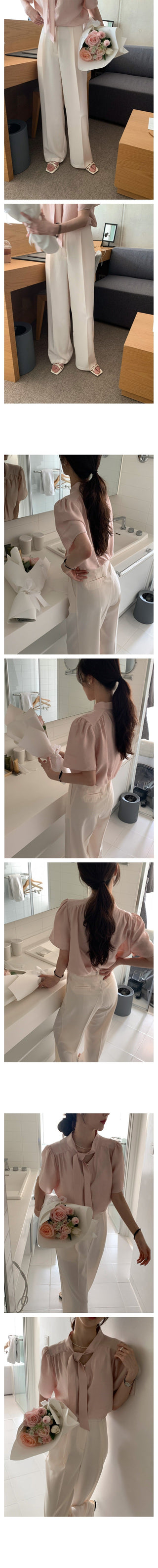 Ribbon Chiffon Puff Sleeve Shirt