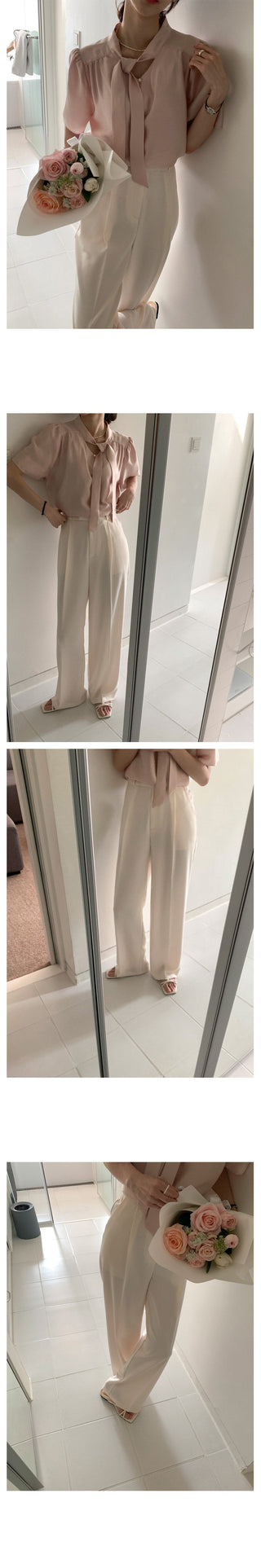 Ribbon Chiffon Puff Sleeve Shirt