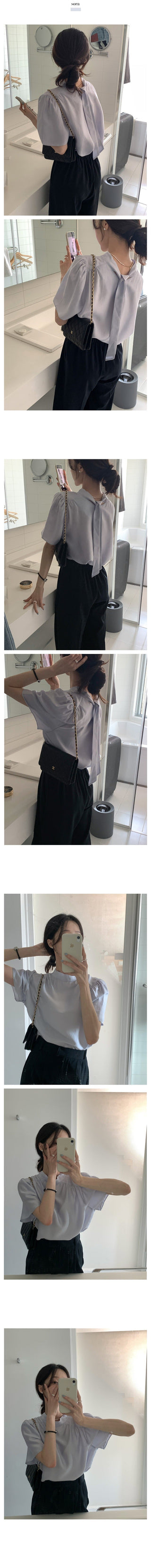 Ribbon Chiffon Puff Sleeve Shirt