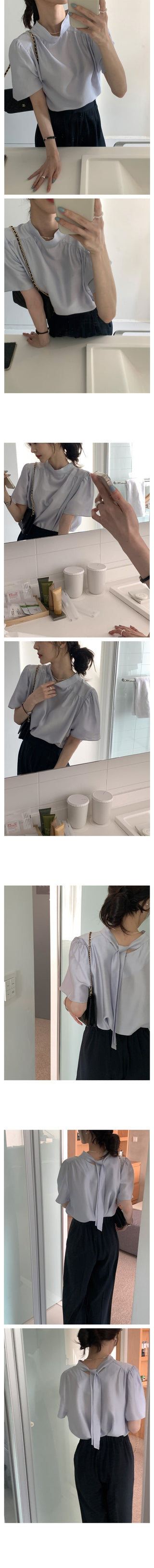 Ribbon Chiffon Puff Sleeve Shirt