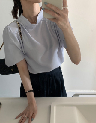 Ribbon Chiffon Puff Sleeve Shirt