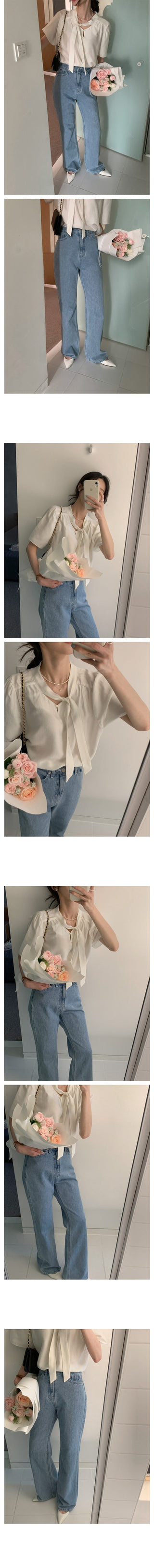 Ribbon Chiffon Puff Sleeve Shirt
