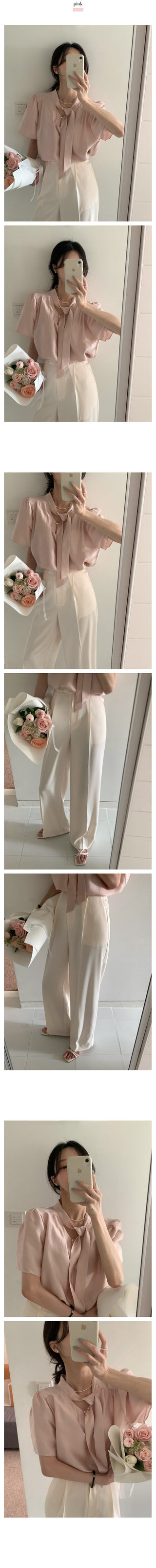 Ribbon Chiffon Puff Sleeve Shirt