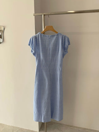 Lace Up Blue Plaid Dress