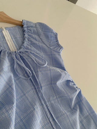 Lace Up Blue Plaid Dress