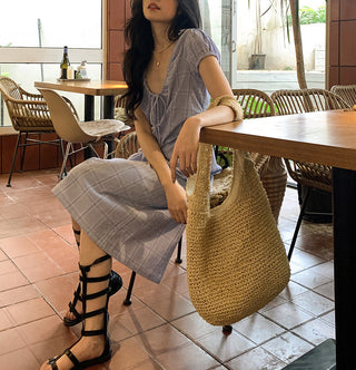 Lace Up Blue Plaid Dress