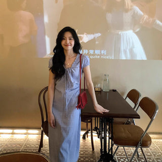 Lace Up Blue Plaid Dress