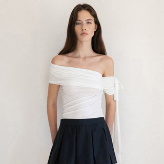 Ribbon Knit Off-Shoulder Tops