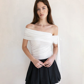 Ribbon Knit Off-Shoulder Tops