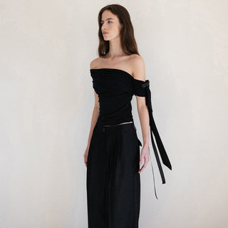 Ribbon Knit Off-Shoulder Tops