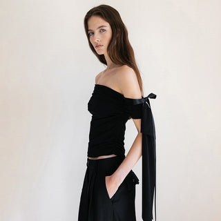 Ribbon Knit Off-Shoulder Tops