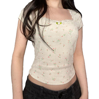 Floral Round Neck Lace Tops