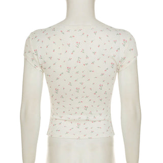 Floral Round Neck Lace Tops
