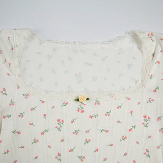 Floral Round Neck Lace Tops