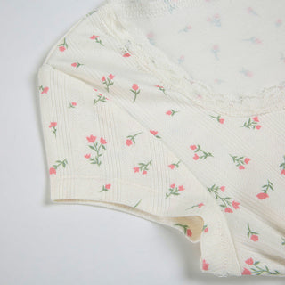 Floral Round Neck Lace Tops