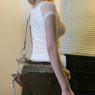 Lace V-Neck See-Through Tops