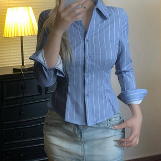 Blue Vertical Striped Shirts