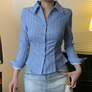 Blue Vertical Striped Shirts