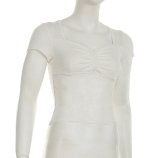 Hollow-Out Lace U-Neck Pleated Top