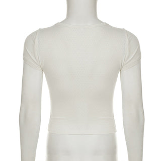 Hollow-Out Lace U-Neck Pleated Top