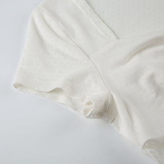 Hollow-Out Lace U-Neck Pleated Top
