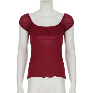 Cute Lace Band Square Collar Top