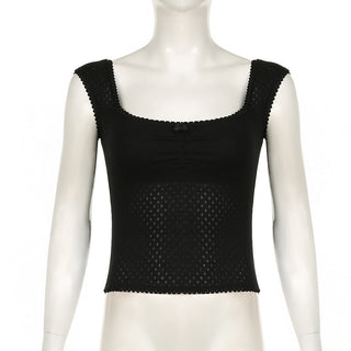 Bow Pleated Square Collar Top