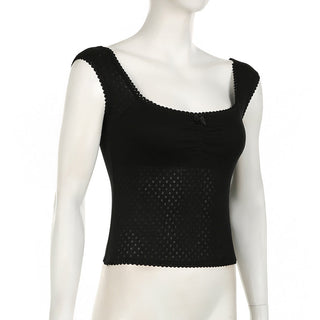 Bow Pleated Square Collar Top