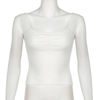 Bow Pleated Square Collar Top