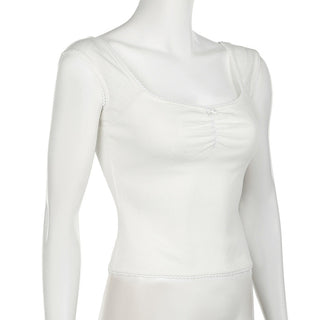 Bow Pleated Square Collar Top