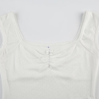 Bow Pleated Square Collar Top