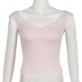Bow Pleated Square Collar Top