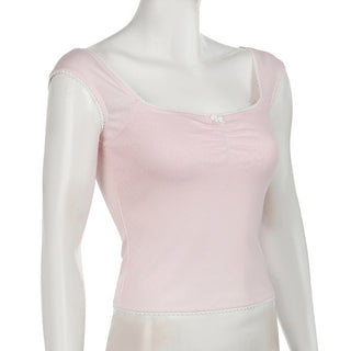 Bow Pleated Square Collar Top