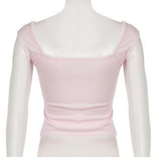 Bow Pleated Square Collar Top