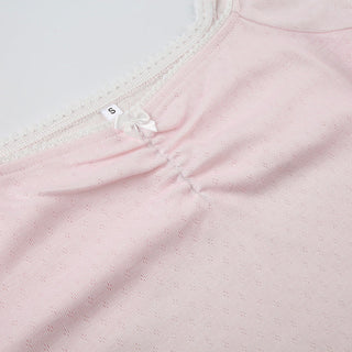 Bow Pleated Square Collar Top
