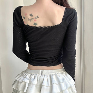Bow Pleated Square Collar Top