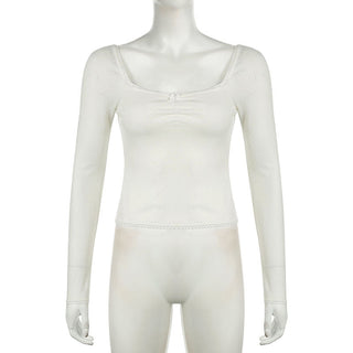 Bow Pleated Square Collar Top