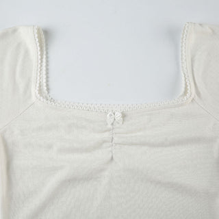 Bow Pleated Square Collar Top