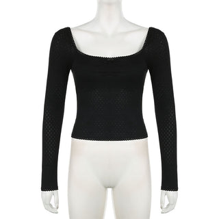Bow Pleated Square Collar Top